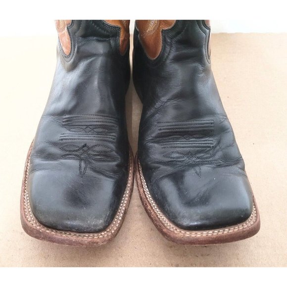 Stetson Black Brown Leather Cowboy Western Boots Mens 11.5D Square Toe Rodeo - Picture 4 of 10